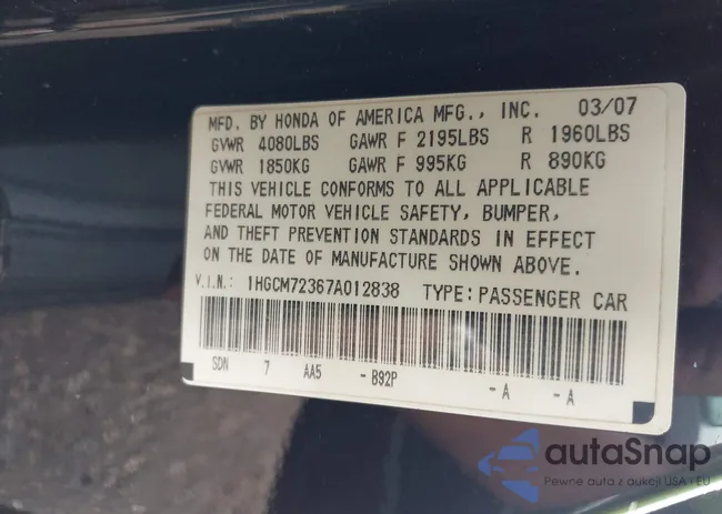 1HGCM72367A012838: 43288600