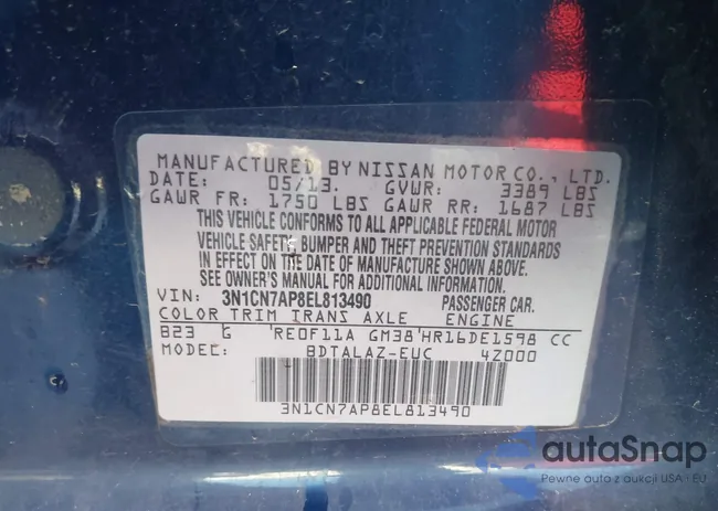 3N1CN7AP8EL813490: 43288623