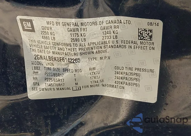 2GNALBEK8F6142265: 43288714