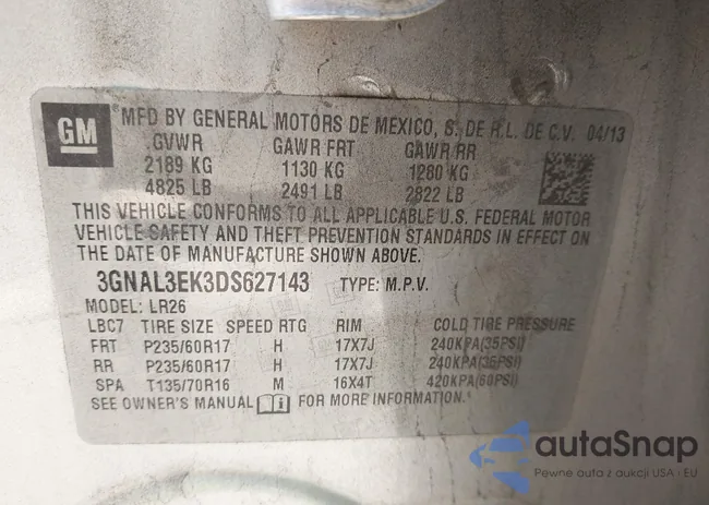 3GNAL3EK3DS627143: 43288731