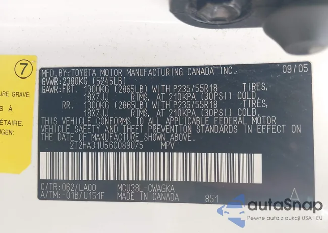 2T2HA31U56C089075: 43289827