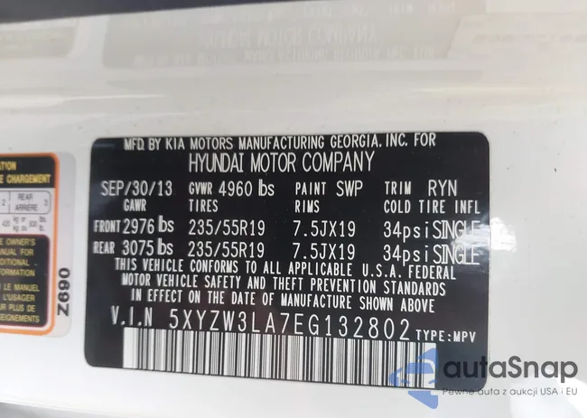 5XYZW3LA7EG132802: 43289840