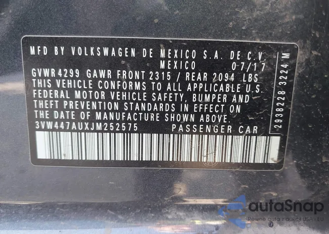 3VW447AUXJM252575: 43289880