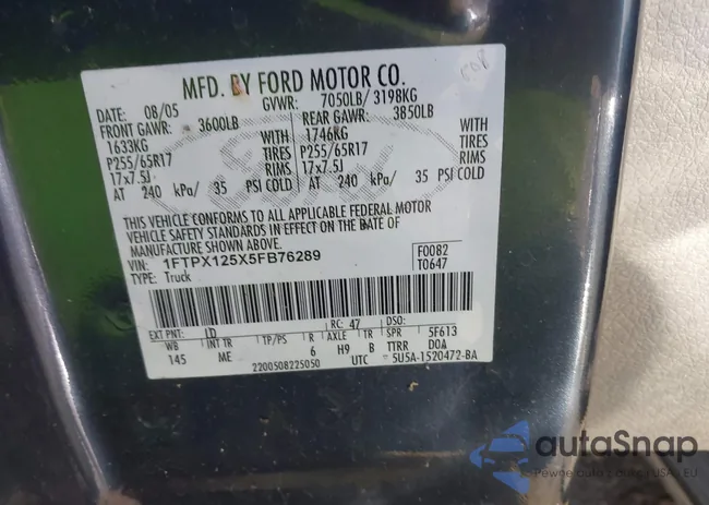 1FTPX125X5FB76289: 43290036