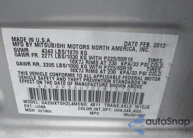 4A4AR3AU7DE015769: 43290230