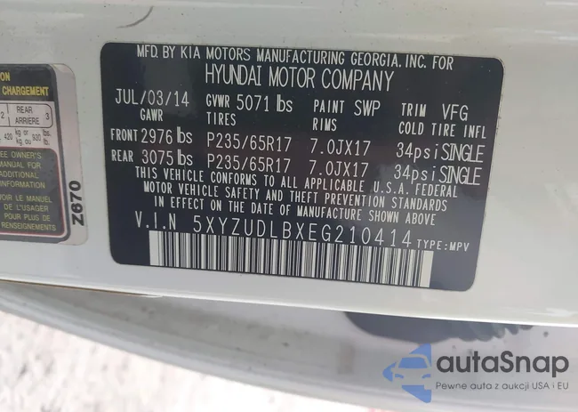 5XYZUDLBXEG210414: 43290355