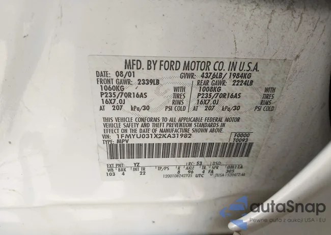 1FMYU031X2KA31982: 43289628