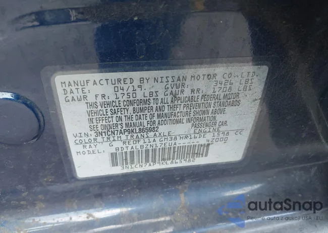 3N1CN7AP9KL865982: 43289634