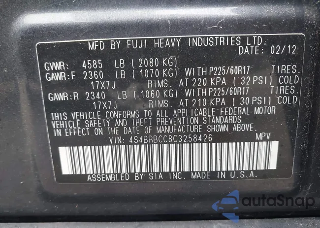 4S4BRBCC8C3258426: 43289684