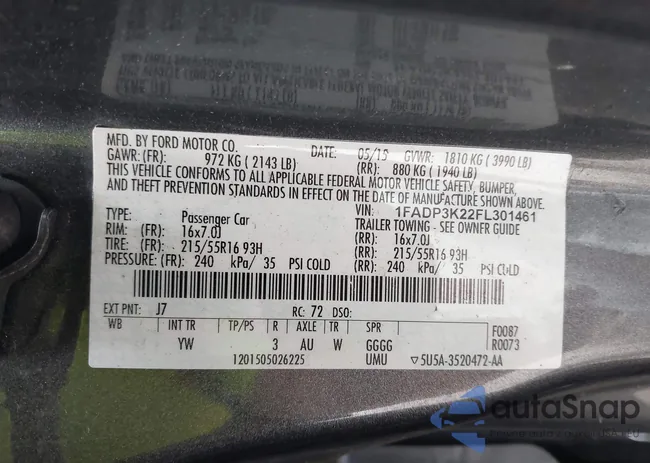 1FADP3K22FL301461: 43289701