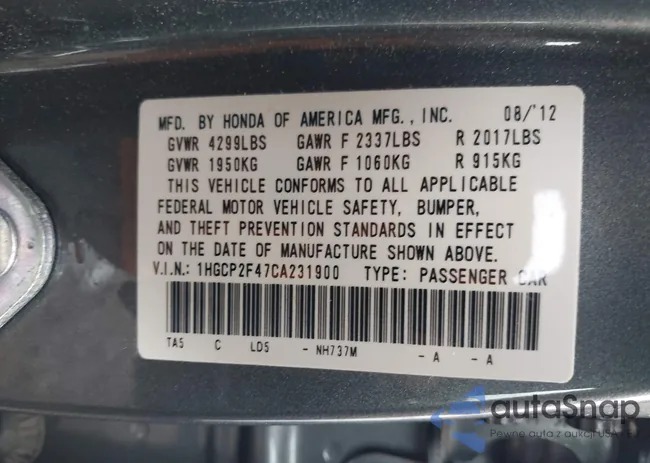 1HGCP2F47CA231900: 43289736