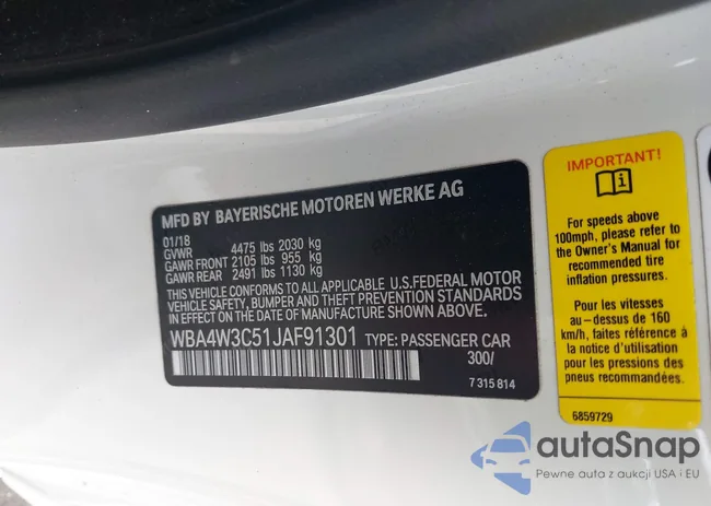 WBA4W3C51JAF91301: 43289783