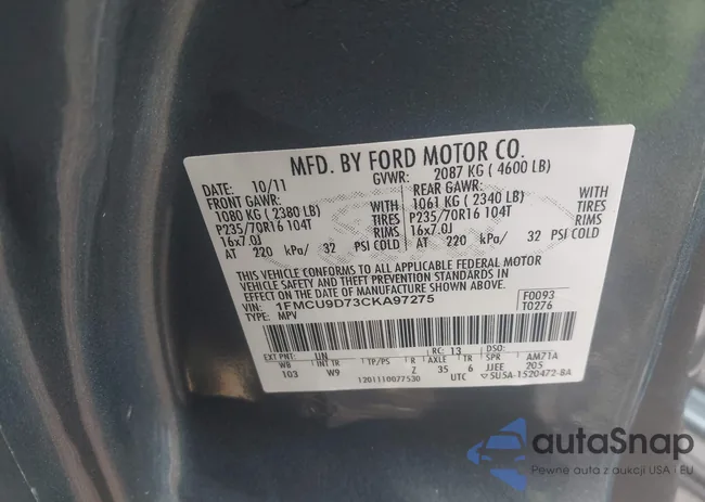 1FMCU9D73CKA97275: 43290807