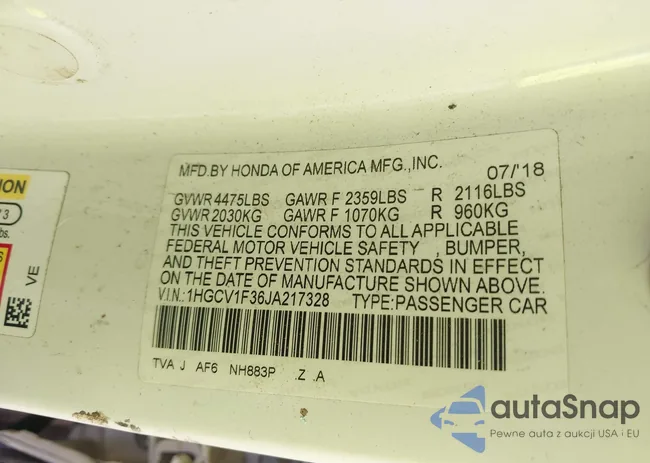 1HGCV1F36JA217328: 43291035