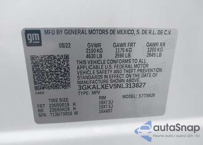 3GKALXEV5NL313827: 43291040