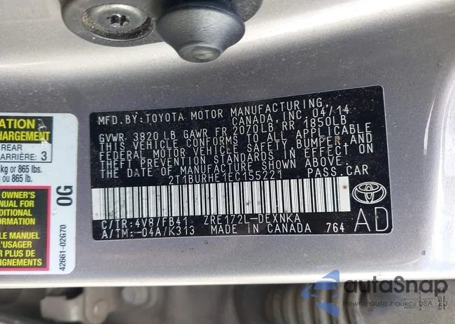 2T1BURHE1EC155221: 43291135