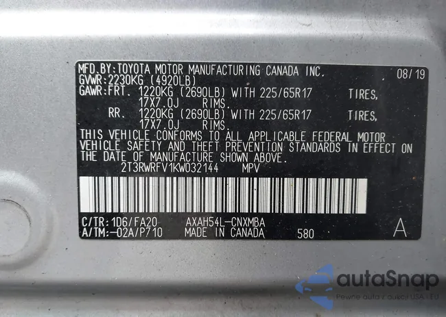 2T3RWRFV1KW032144: 43291144