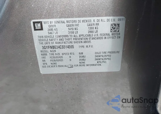 3GYFNBE34CS514595: 43291164