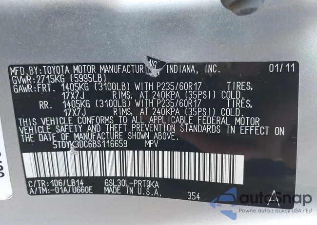 5TDYK3DC6BS116659: 43291220