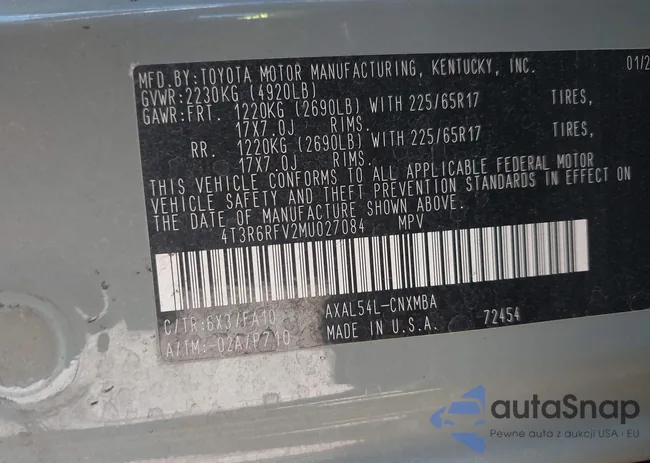 4T3R6RFV2MU027084: 43291267