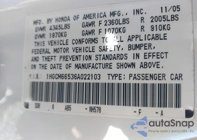 1HGCM66536A022103: 43291268