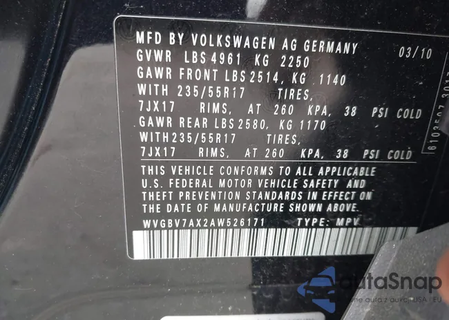 WVGBV7AX2AW526171: 43291273