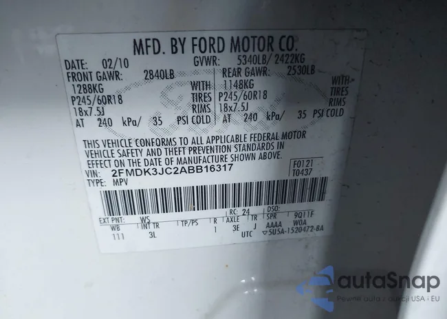 2FMDK3JC2ABB16317: 43291338