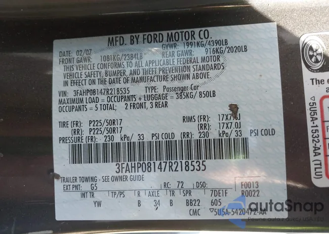 3FAHP08147R218535: 43291341