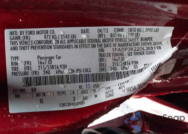 1FADP3K22DL305118: 43291385