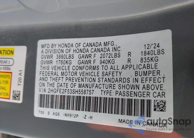 2HGFE2F53SH558757: 43290407