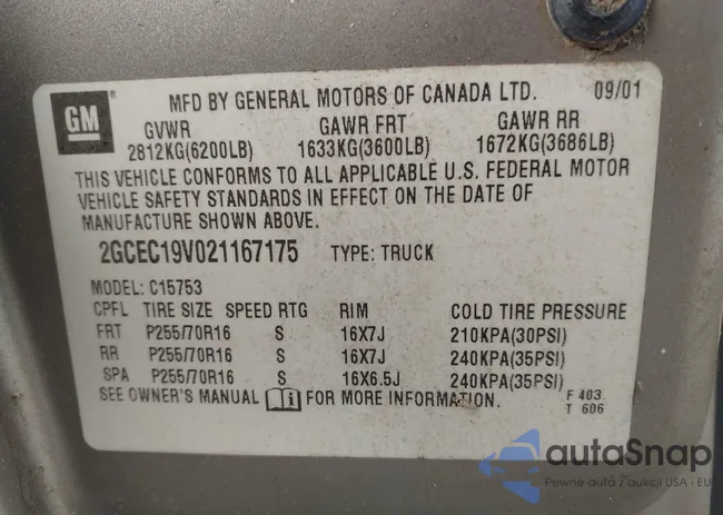 2GCEC19V021167175: 43290516