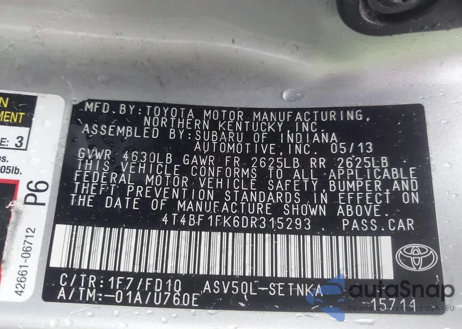 4T4BF1FK6DR315293: 43290535