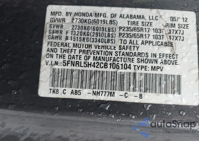 5FNRL5H42CB106104: 43290693