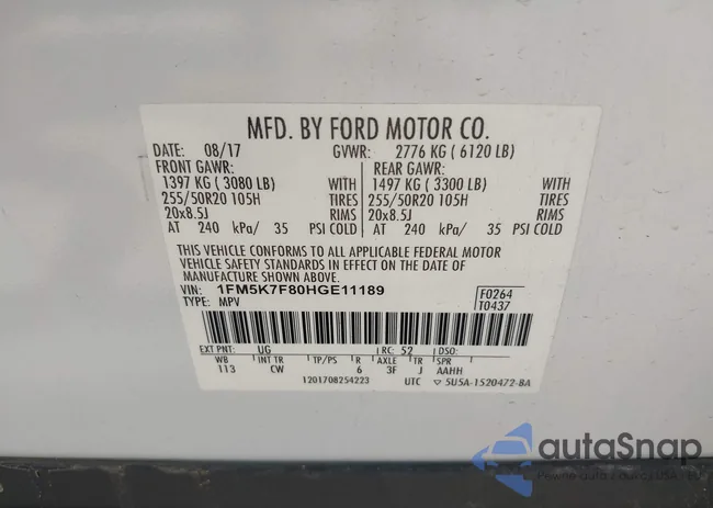 1FM5K7F89HDE11189: 43291828