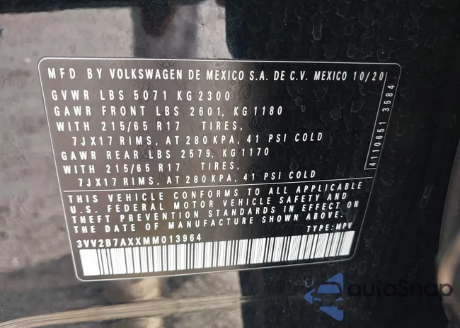 3VV2B7AXXMM013964: 43291856