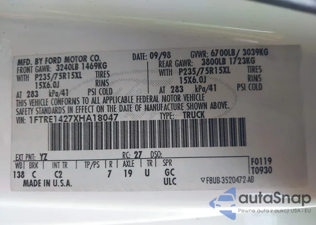 1FTRE1427XHA18047: 43291877