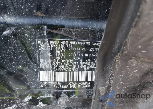 2T3A1RFV6KC027633: 43292007