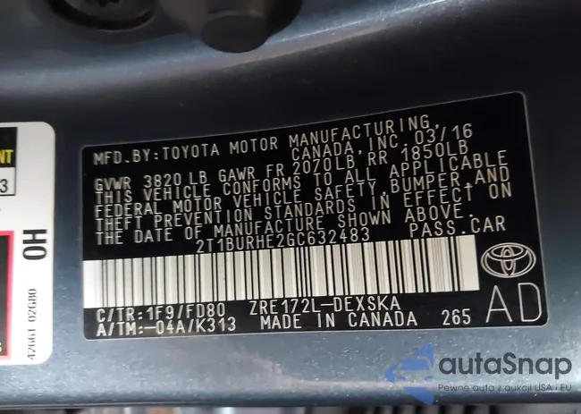 2T1BURHE2GC632483: 43292091