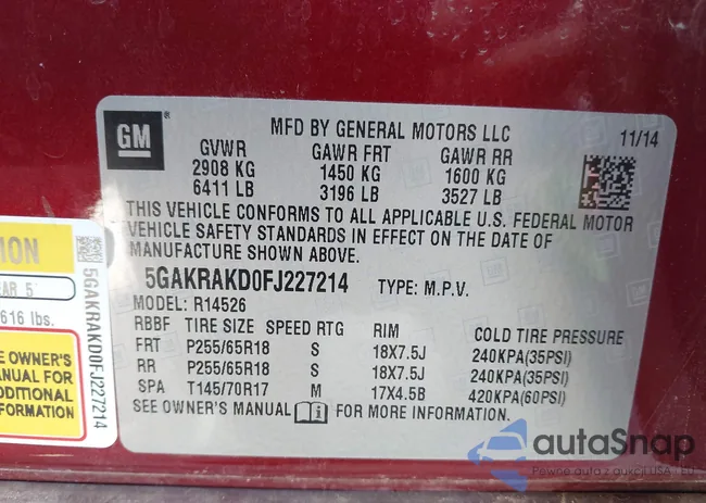 5GAKRAKD0FJ227214: 43292120