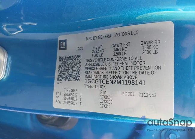 1GCGTCEN2M1198141: 43291686