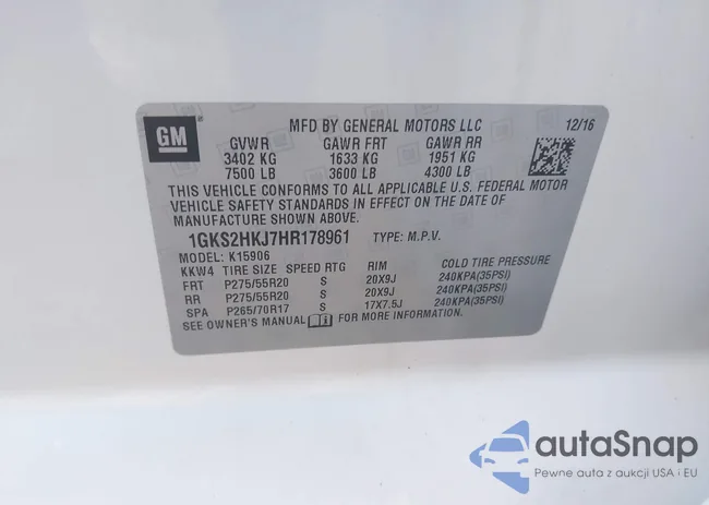 1GKS2HKJ7HR178961: 43291761