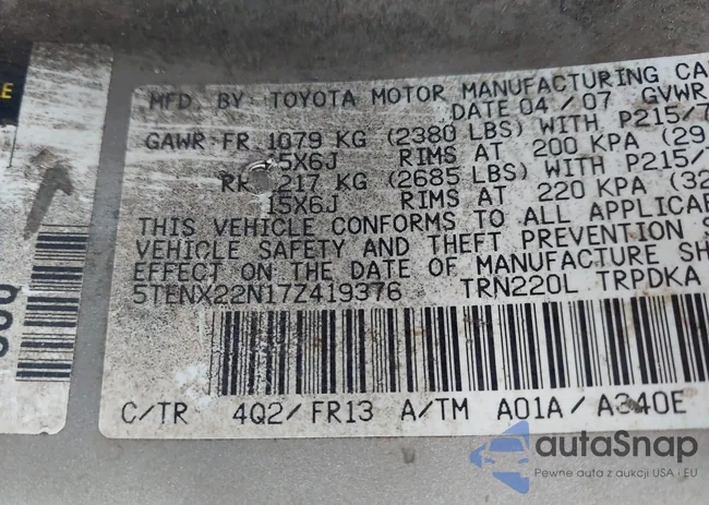 5TENX22N17Z419376: 43291779