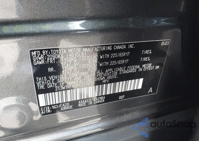 2T3W1RFV0PC231017: 43292801