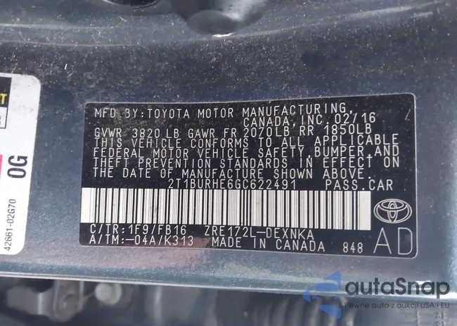 2T1BURHE6GC622491: 43292845