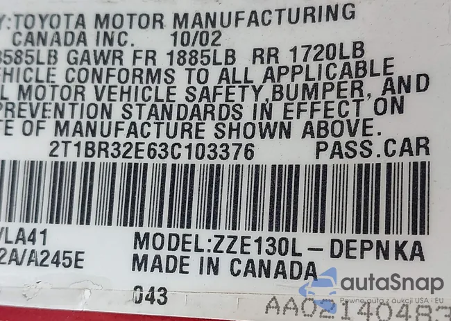 2T1BR32E63C103376: 43292899