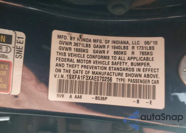 19XFA1F3XAE070256: 43292958