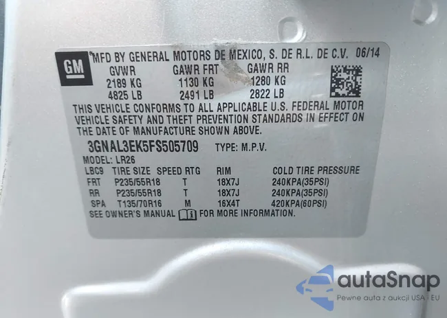 3GNAL3EK5FS505709: 43293075