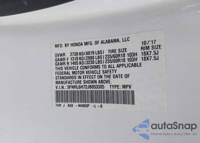 5FNRL6H72JB053305: 43293175