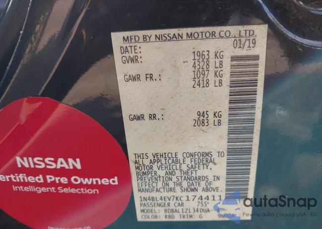 1N4BL4EV7KC174411: 43293322