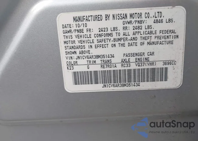 JN1CV6AR3BM351434: 43292480